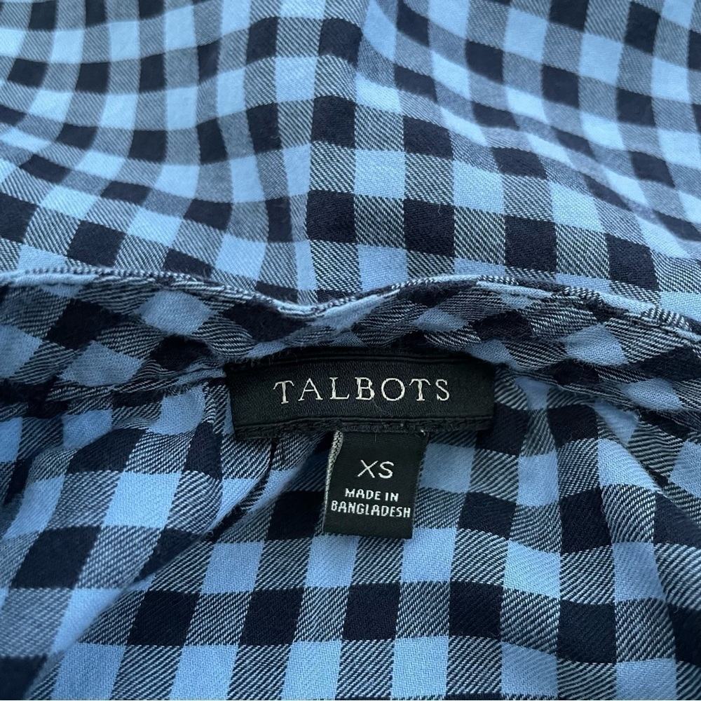 Talbots Black and Blue Gingham Print Blouse Size XS - Picture 3 of 4